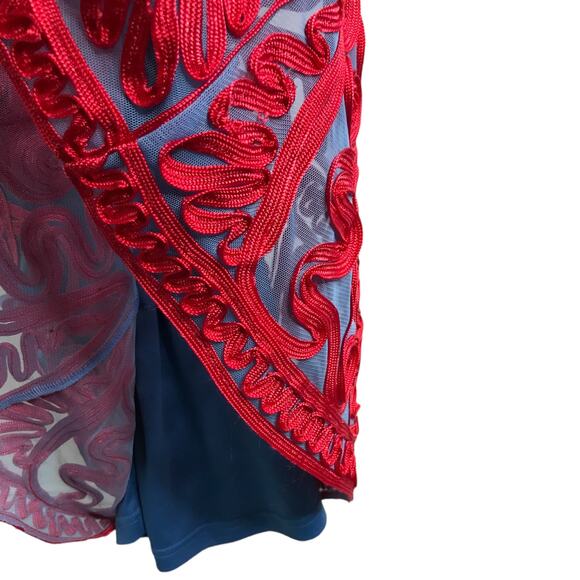 JS Collection Dress Women 12 Red Lace Boho Embroidered Soutache Midi Sleeveless - Picture 8 of 11